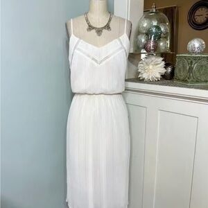 Express Cream Midi Dress with Spaghetti Straps nwot pleated xs petite